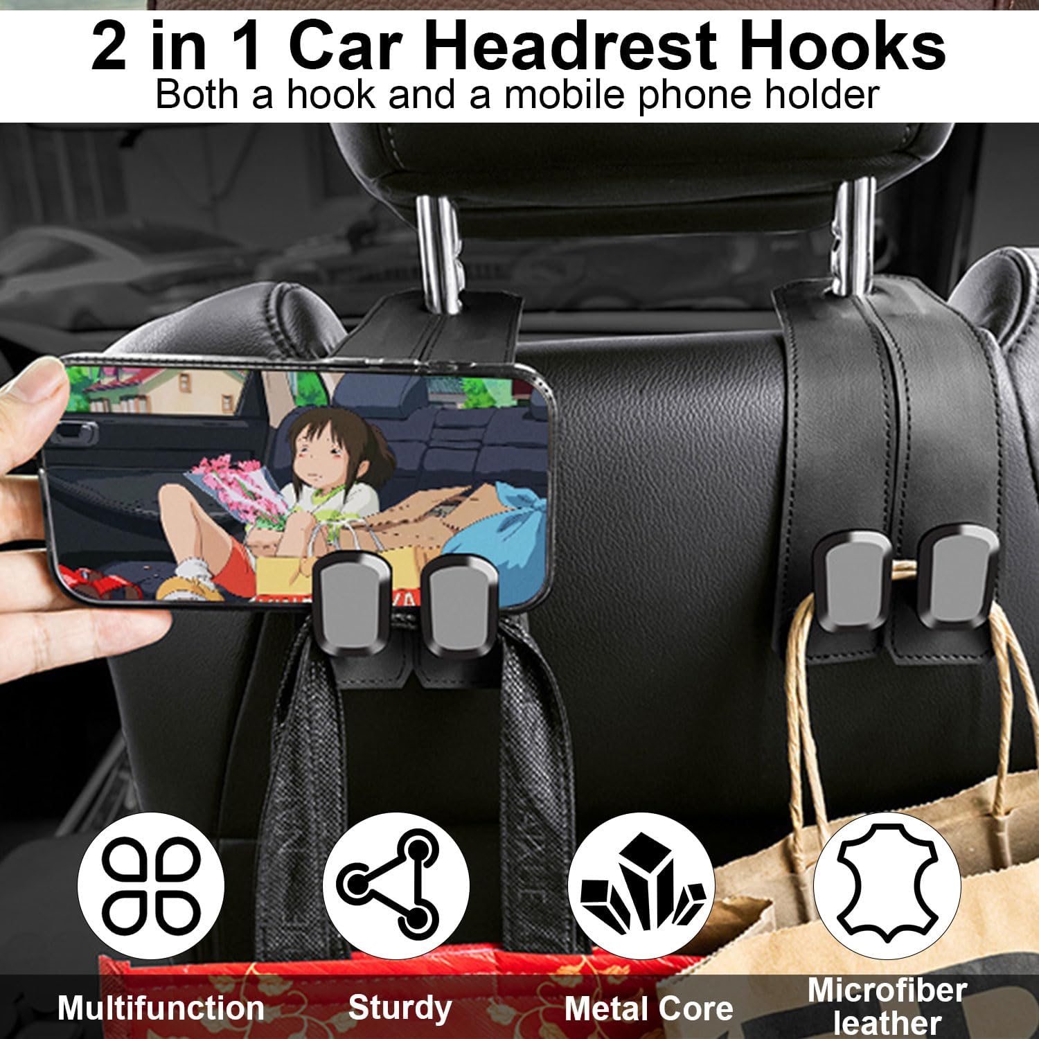 2 in 1 Car Back Seat Headrest Hooks (pack of 2)