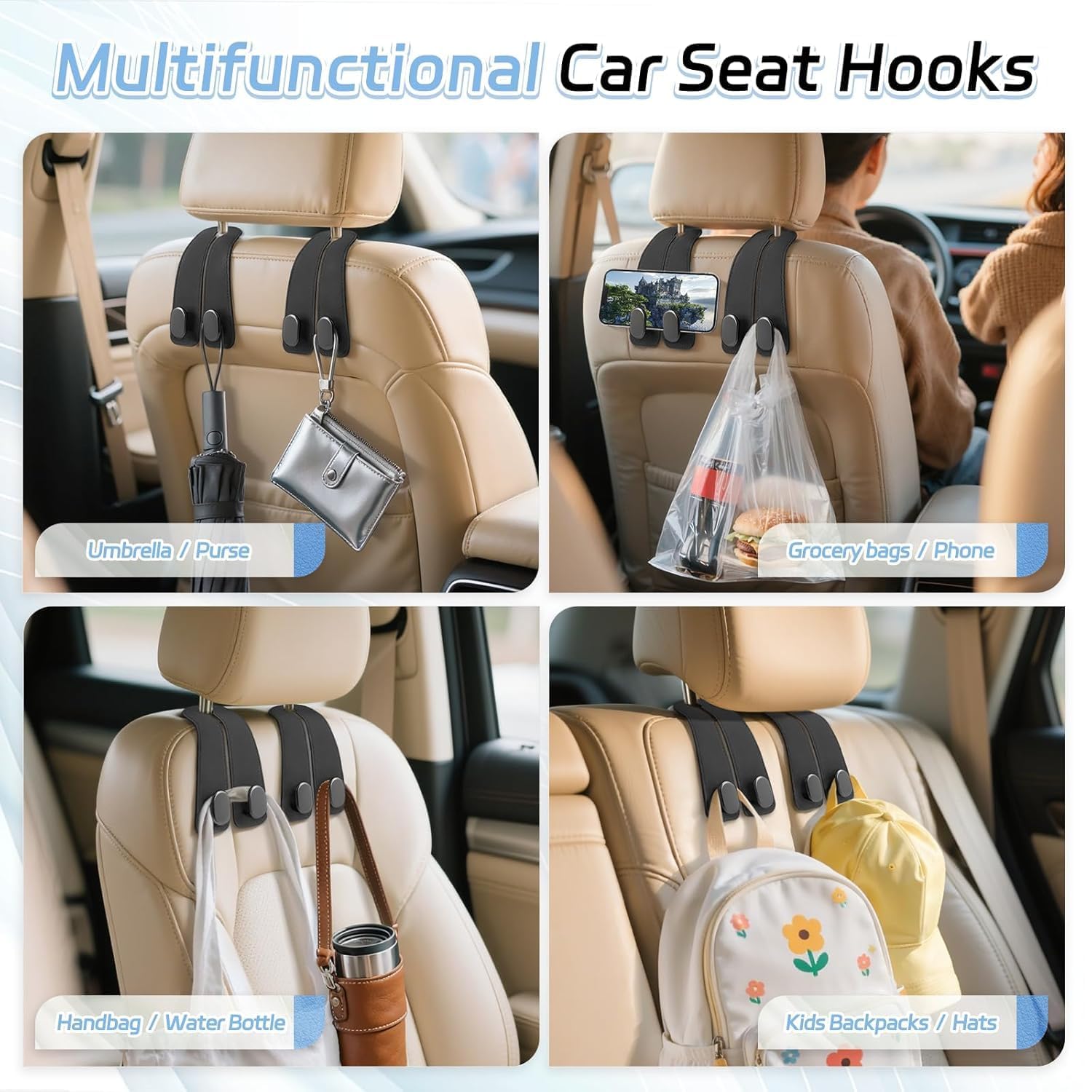 2 in 1 Car Back Seat Headrest Hooks (pack of 2)