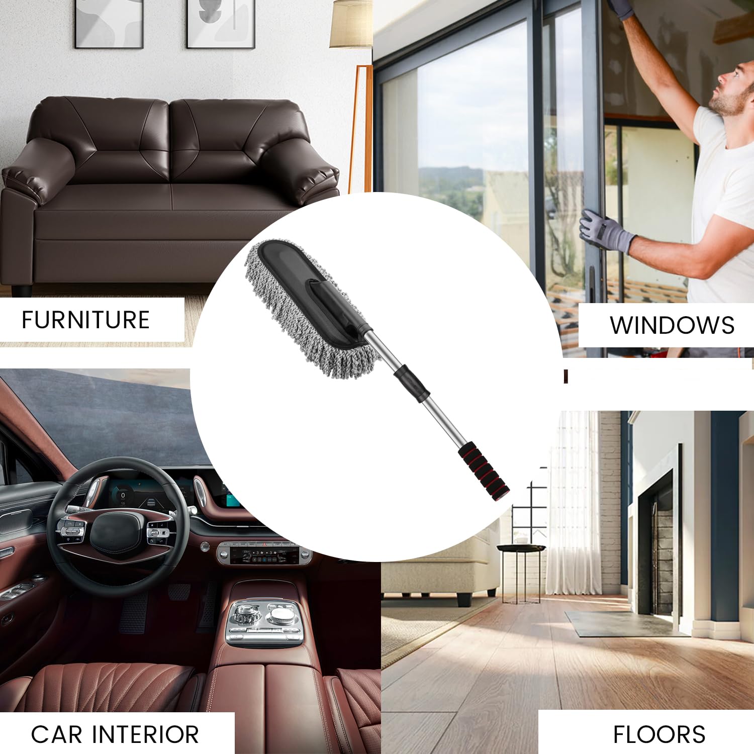 Soft Microfiber Car Duster Brush with Extendable Handle