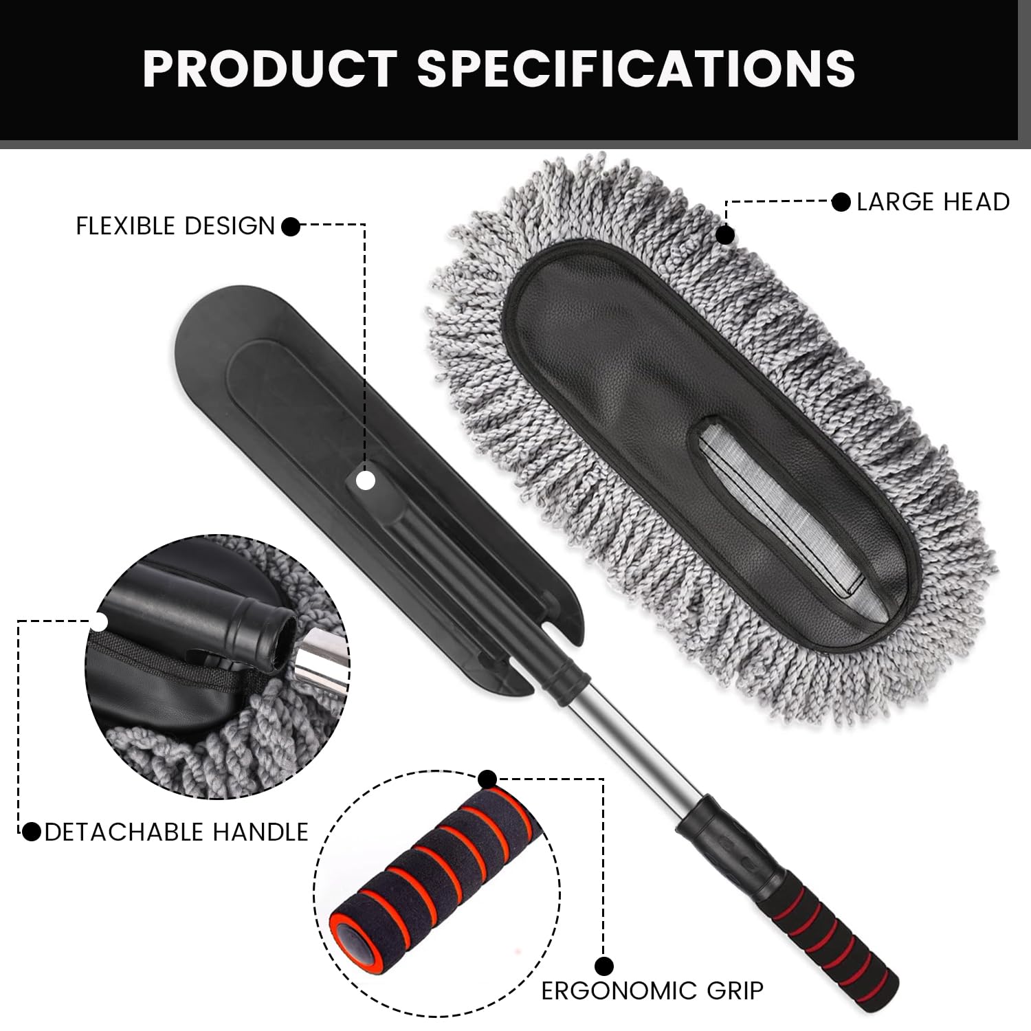 Soft Microfiber Car Duster Brush with Extendable Handle