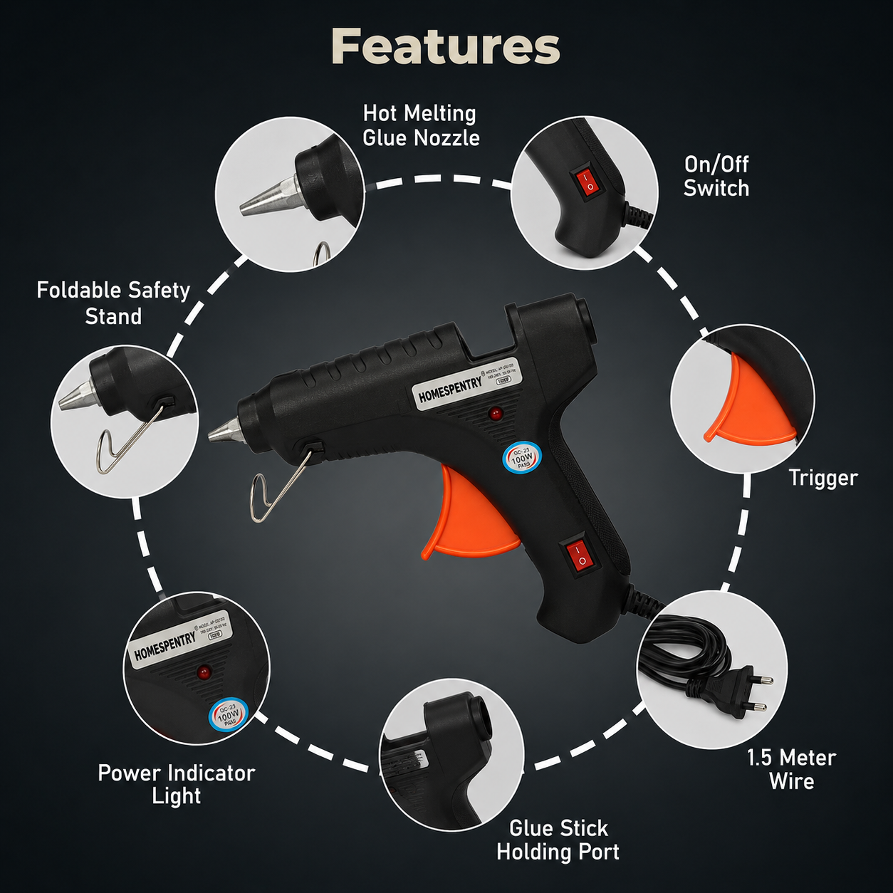 40 W Glue Gun with 5 Hot Melt Glue Sticks