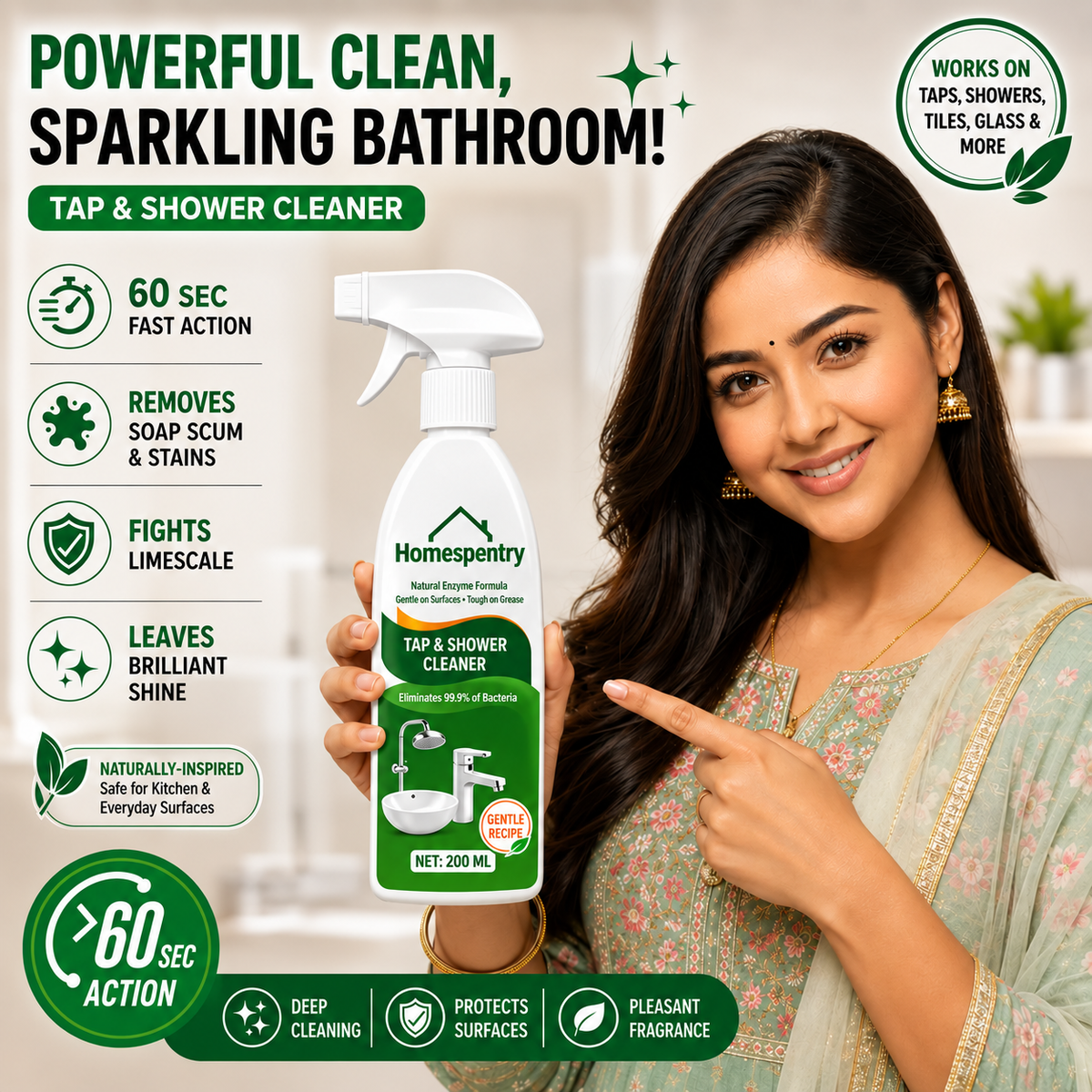 All Purpose Cleaner Suitable for Kitchen, Bathroom, Tap, Shower, Tiles, Mirror | Buy 1 Get 2 Free|